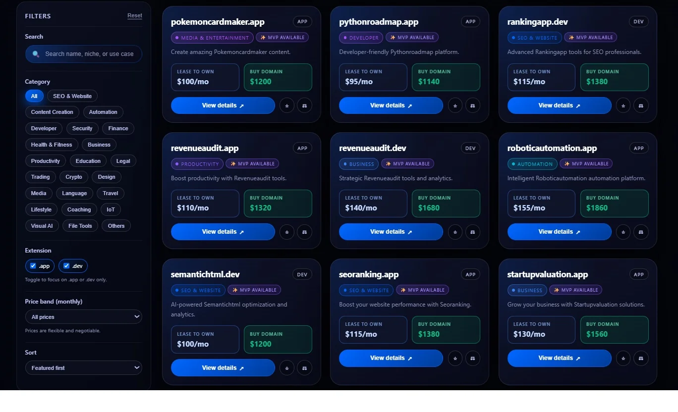Examples of websites built with VEX AI showing various industries and styles