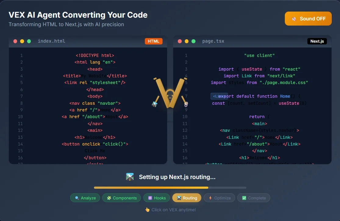 VEX AI Agent Converting HTML to Next.js Code