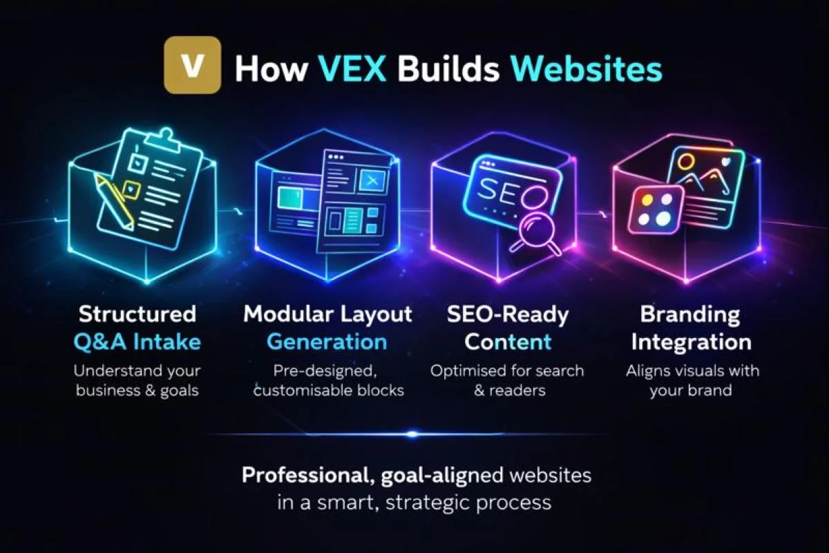 VEX website generator dashboard interface