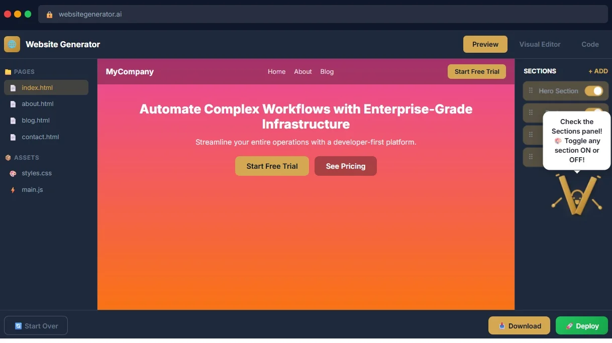 VEX Website Generator Module Interface